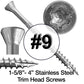 #9 Silver Star Stainless Steel TRIM HEAD Screw Torx/Star Head  - Stainless Steel TRIM HEAD Wood Screws