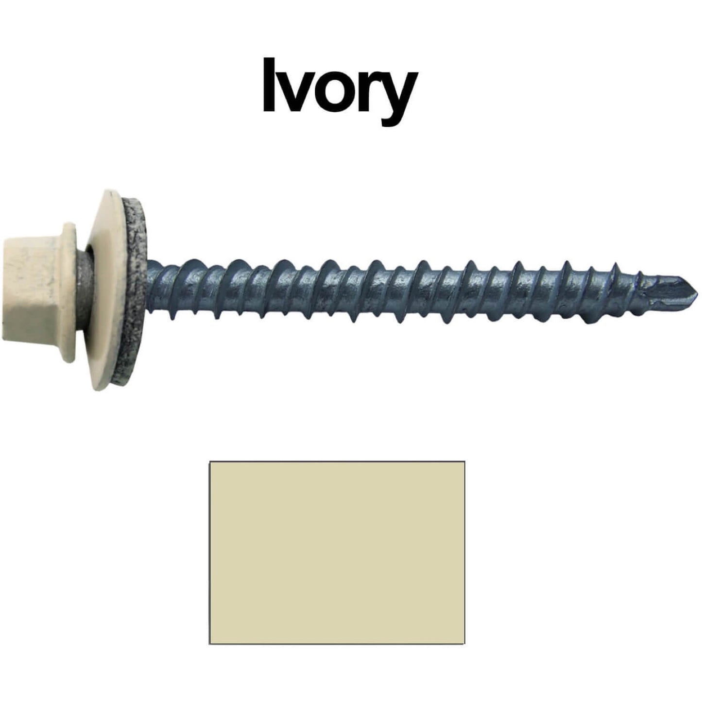 10 x 2" - Mini Driller Sheet Metal Roofing Screw - Hex Washer Head - Self starting metal to wood siding screws. EPDM washer. Colored head.