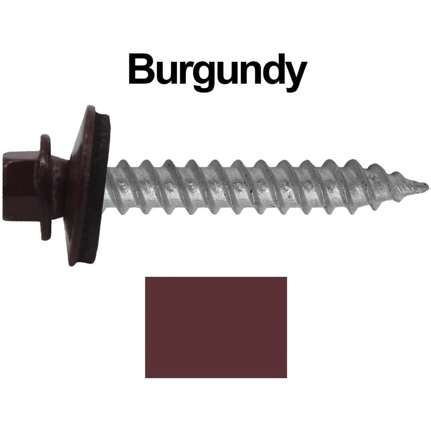 12 x 1-1/2" Metal ROOFING SCREWS - Hex Washer Head - Self starting/self tapping - EPDM washer. Colored head.