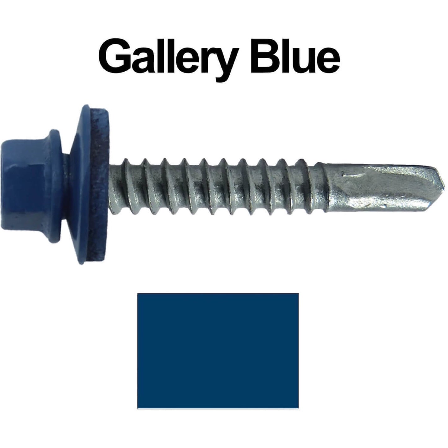 #12x1-1/2" Metal to Metal Type #3 Metal Roofing Screws- Hex Head Drill Point - 9/16" EPDM Washer. Colored head.