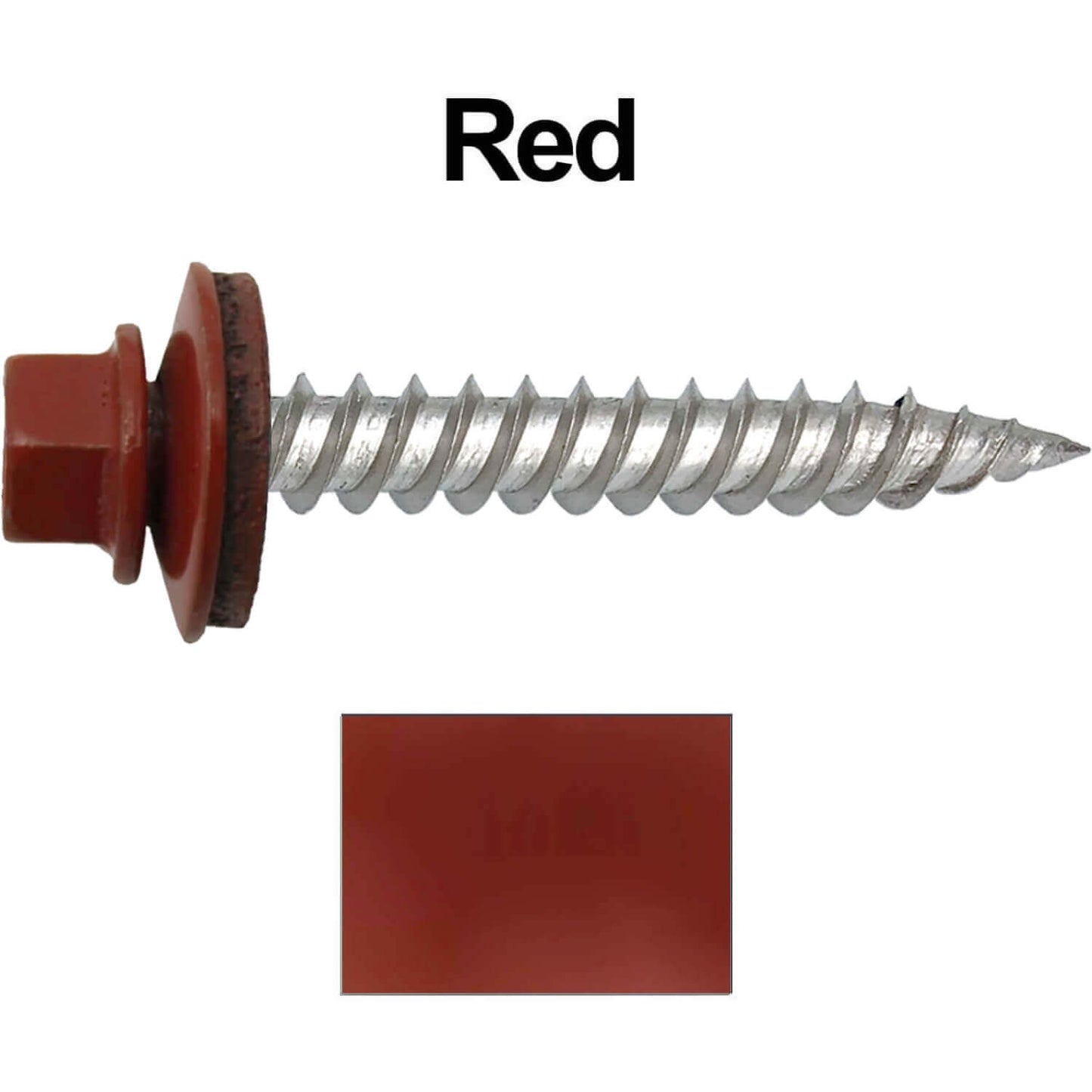 12 x 1-1/2" Stainless Steel Metal Roofing Screw - Hex Washer Head - Self starting/self tapping - EPDM washer. Colored head.