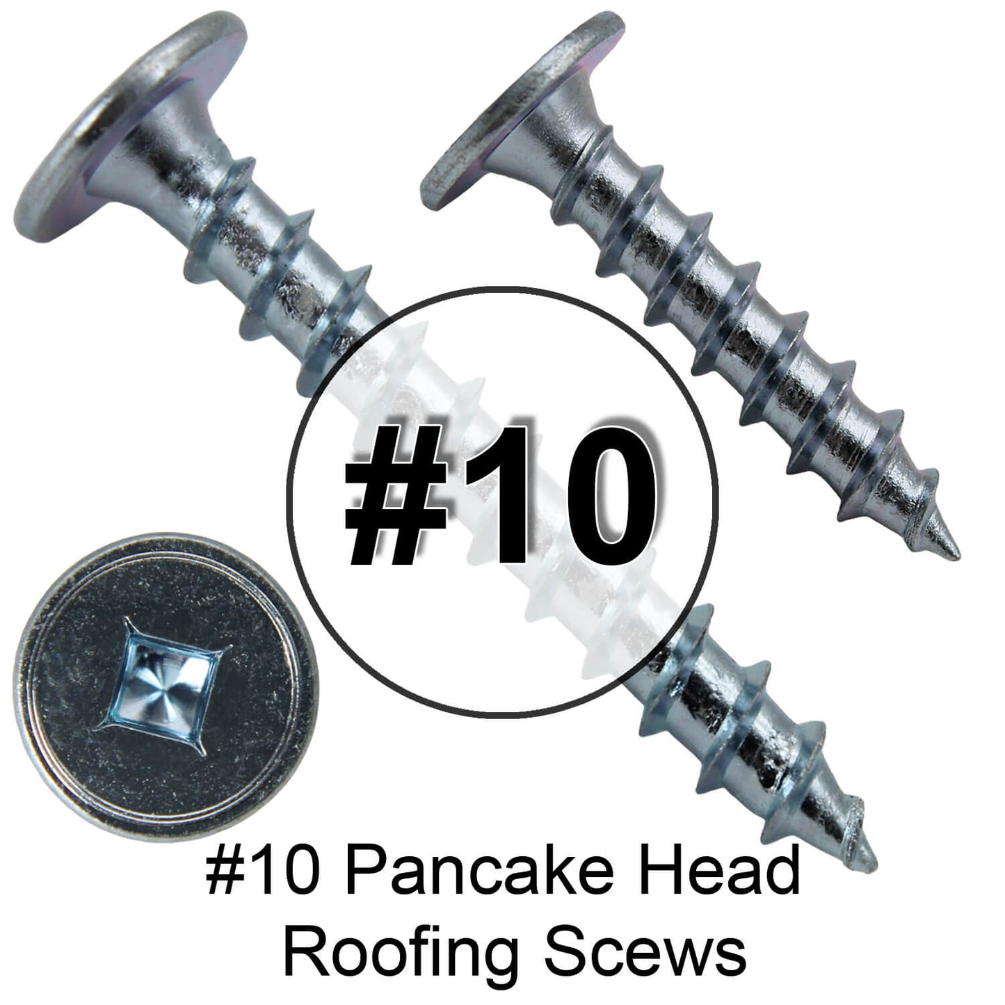 #10 Low Profile Pancake Head Roofing Screws - Wood to Metal - For Standing Seam Roofs - Zinc Plated