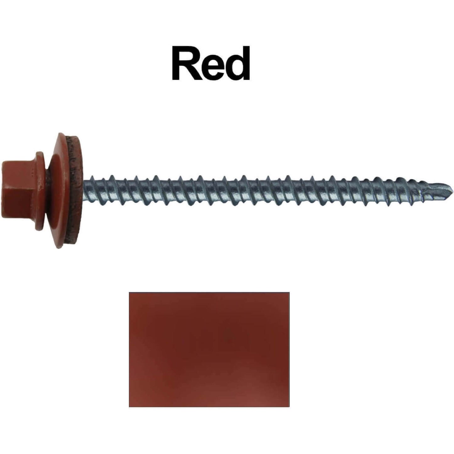 #10 x 3" Mini Driller Sheet Metal Roofing Screw - Hex Washer Head - Self starting metal to wood siding screws. EPDM washer. Colored head.
