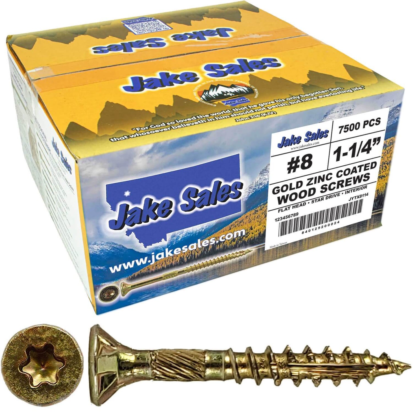 #8 Gold Star/Torx Drive Zinc Coated T-20 Flat Head Wood Screws