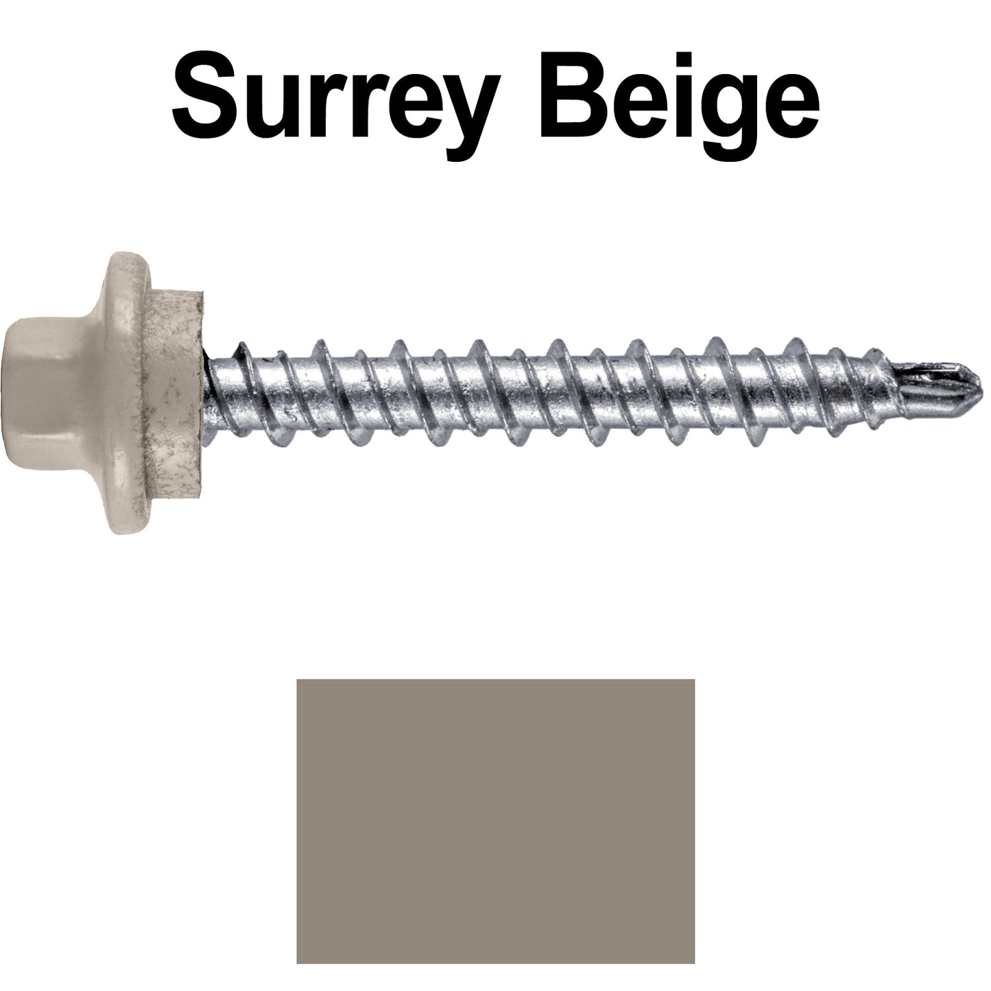 #10 x 1-1/2" Stainless Steel Mini Driller Sheet Metal Roofing Screw - Hex Washer Cap - Self starting metal to wood siding screws - EPDM washer. Colored head.