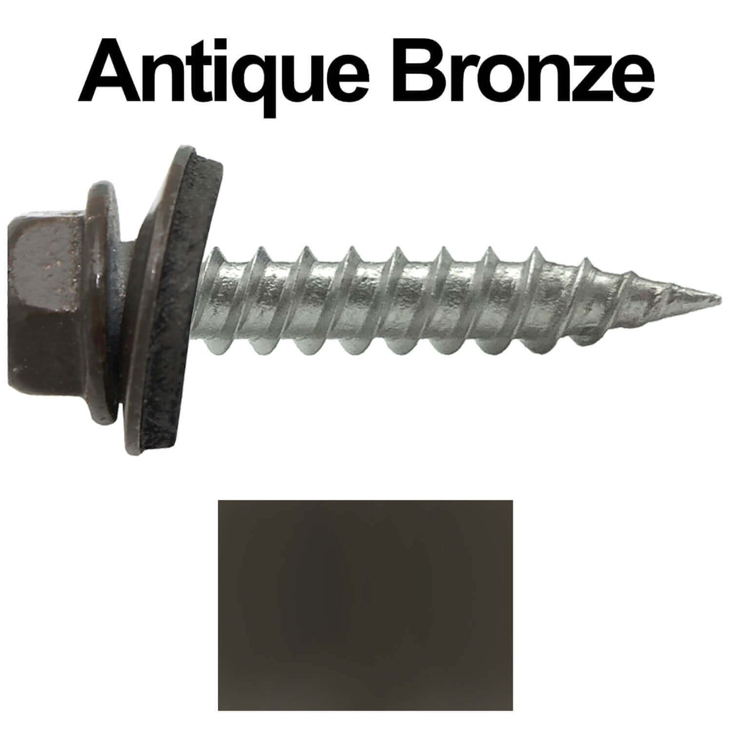 #9 x 1" Stainless Steel Metal Roofing Screws - Hex Washer Head - Self-Piercing (SP) tip metal to wood siding screws. EPDM washer. Colored head.