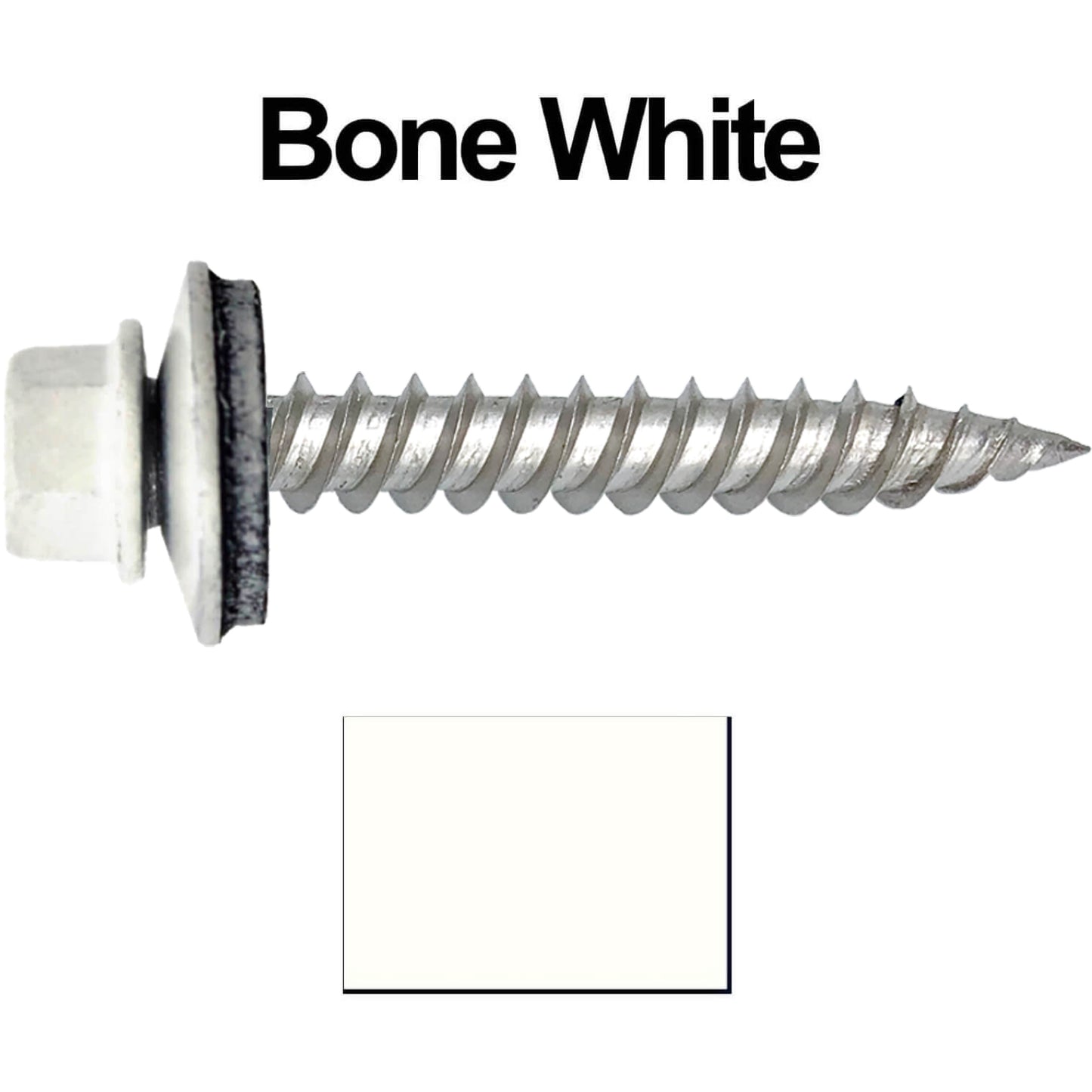 12 x 1-1/2" Stainless Steel Metal Roofing Screw - Hex Washer Head - Self starting/self tapping - EPDM washer. Colored head.