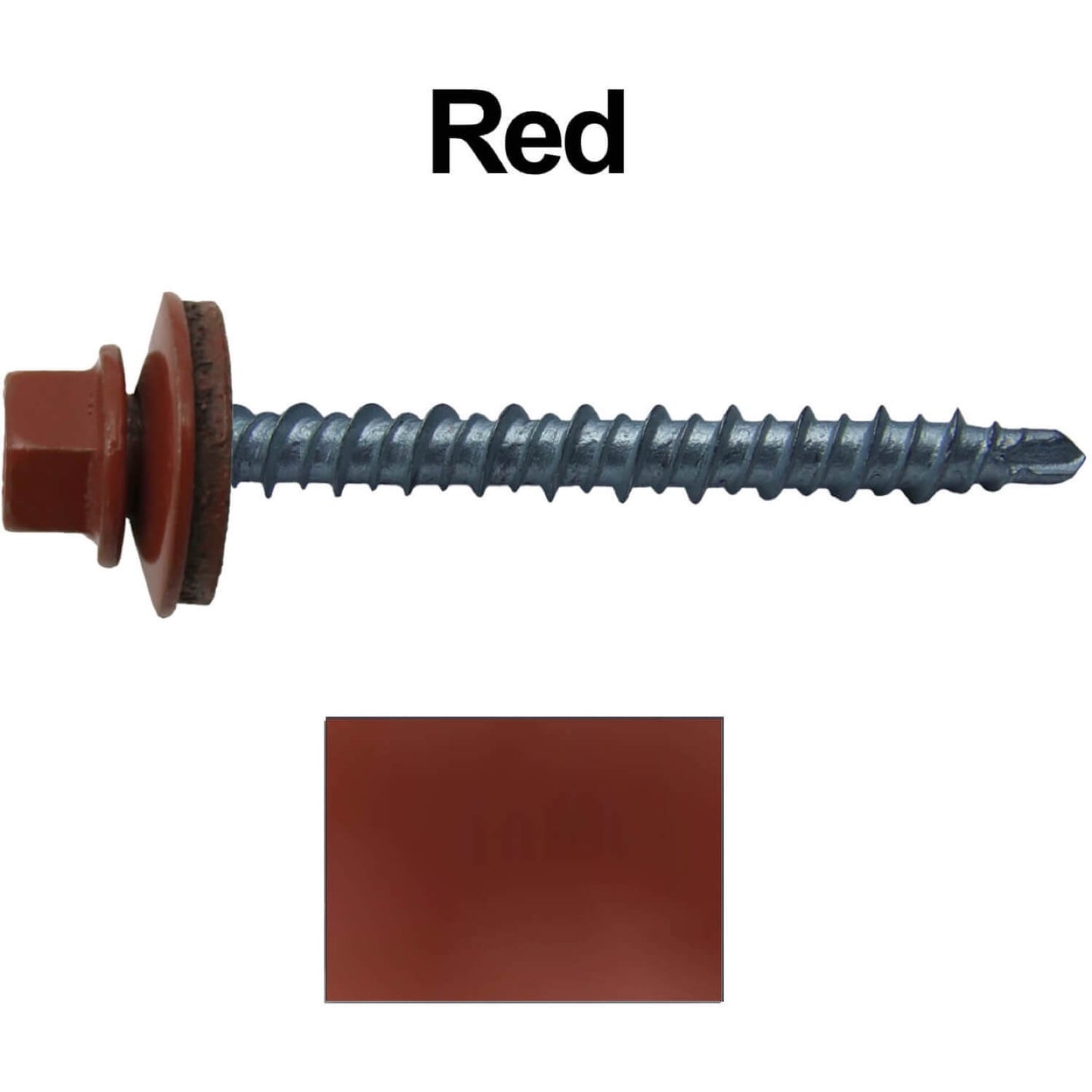 10 x 2" - Mini Driller Sheet Metal Roofing Screw - Hex Washer Head - Self starting metal to wood siding screws. EPDM washer. Colored head.