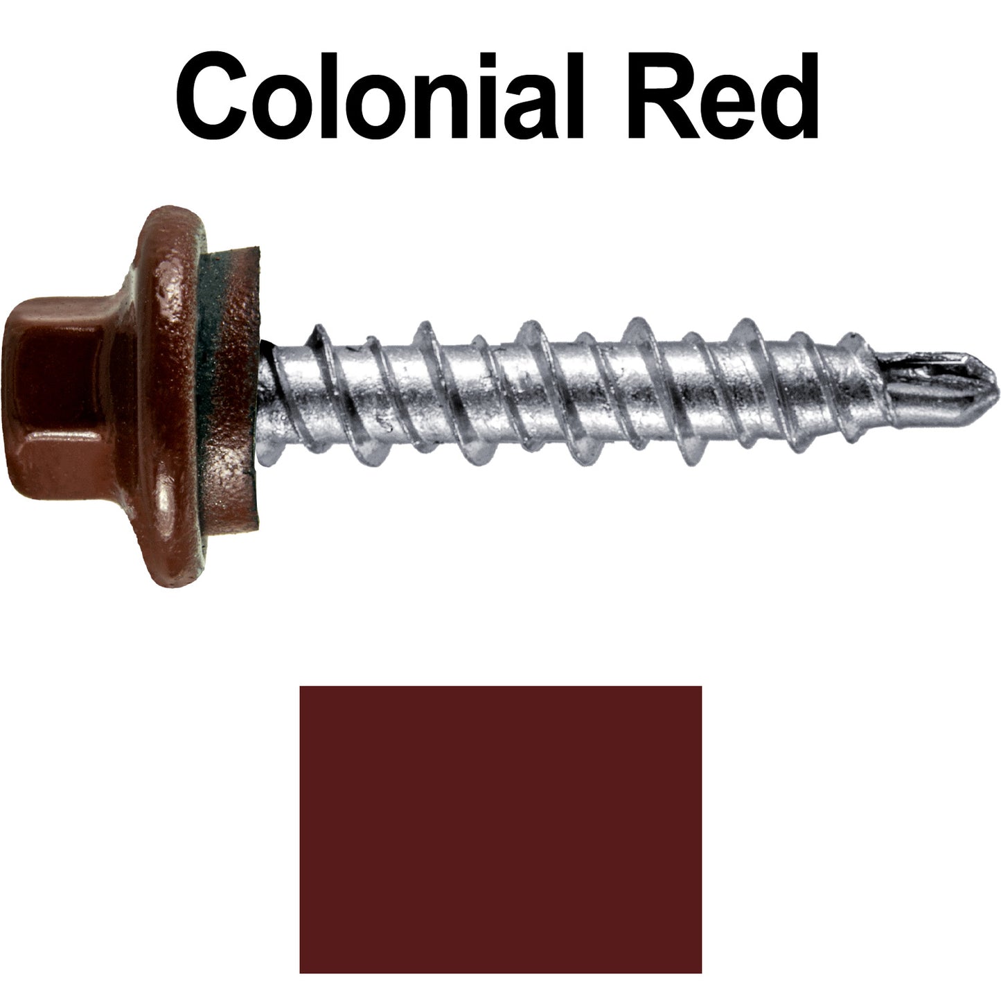 #10 x 1" Stainless Steel Mini Driller Sheet Metal Roofing Screw - Hex Washer Cap - Self starting metal to wood siding screws - EPDM washer. Colored Head.