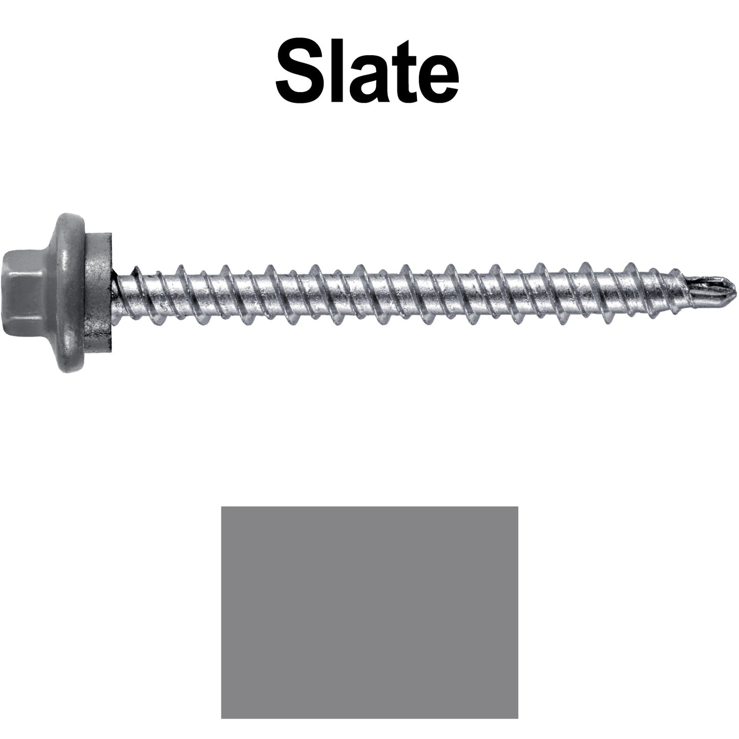 #10 x 2" Stainless Steel Mini Driller Sheet Metal Roofing Screw - Hex Washer Cap - Self starting metal to wood siding screws - EPDM washer. Colored head.