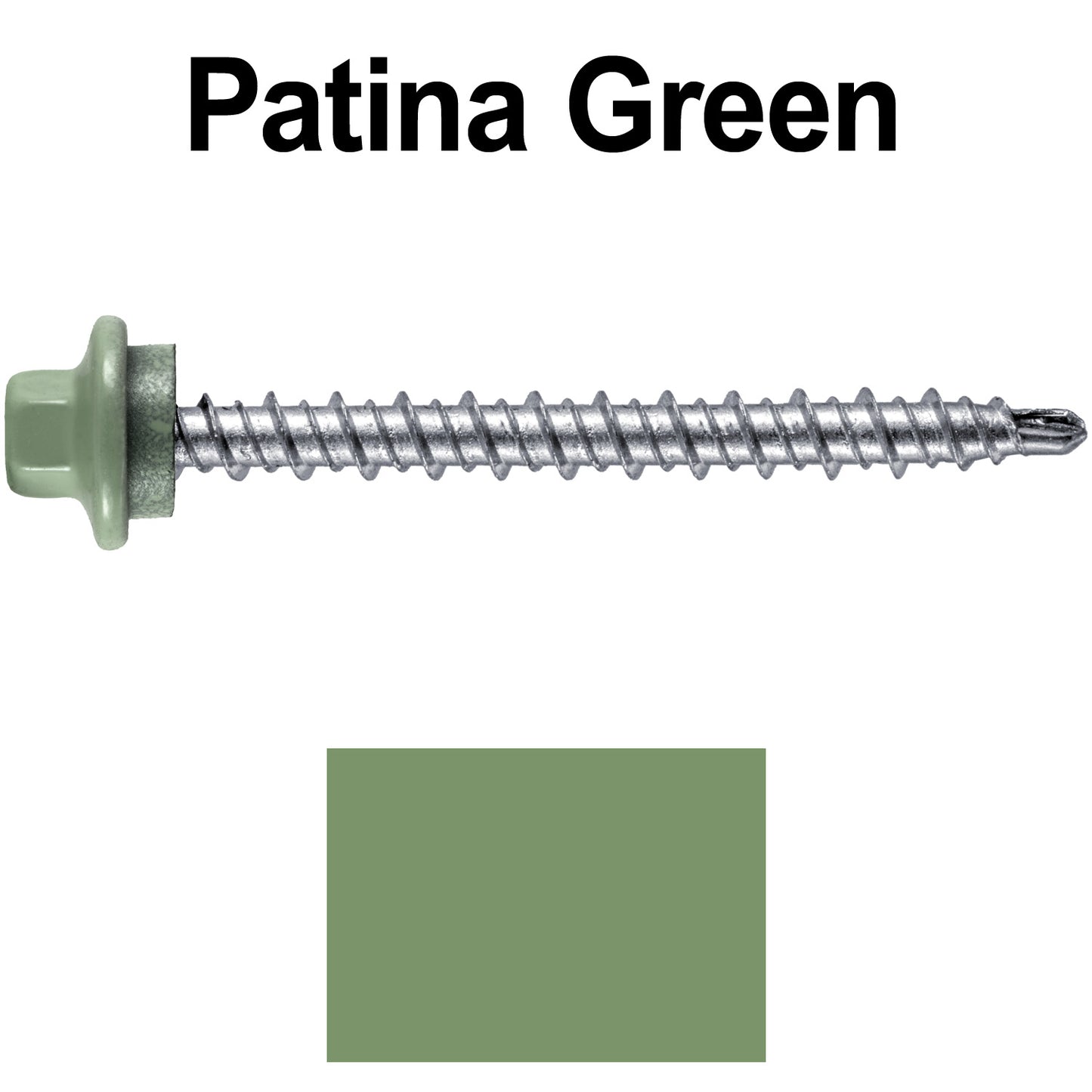 #10 x 2" Stainless Steel Mini Driller Sheet Metal Roofing Screw - Hex Washer Cap - Self starting metal to wood siding screws - EPDM washer. Colored head.
