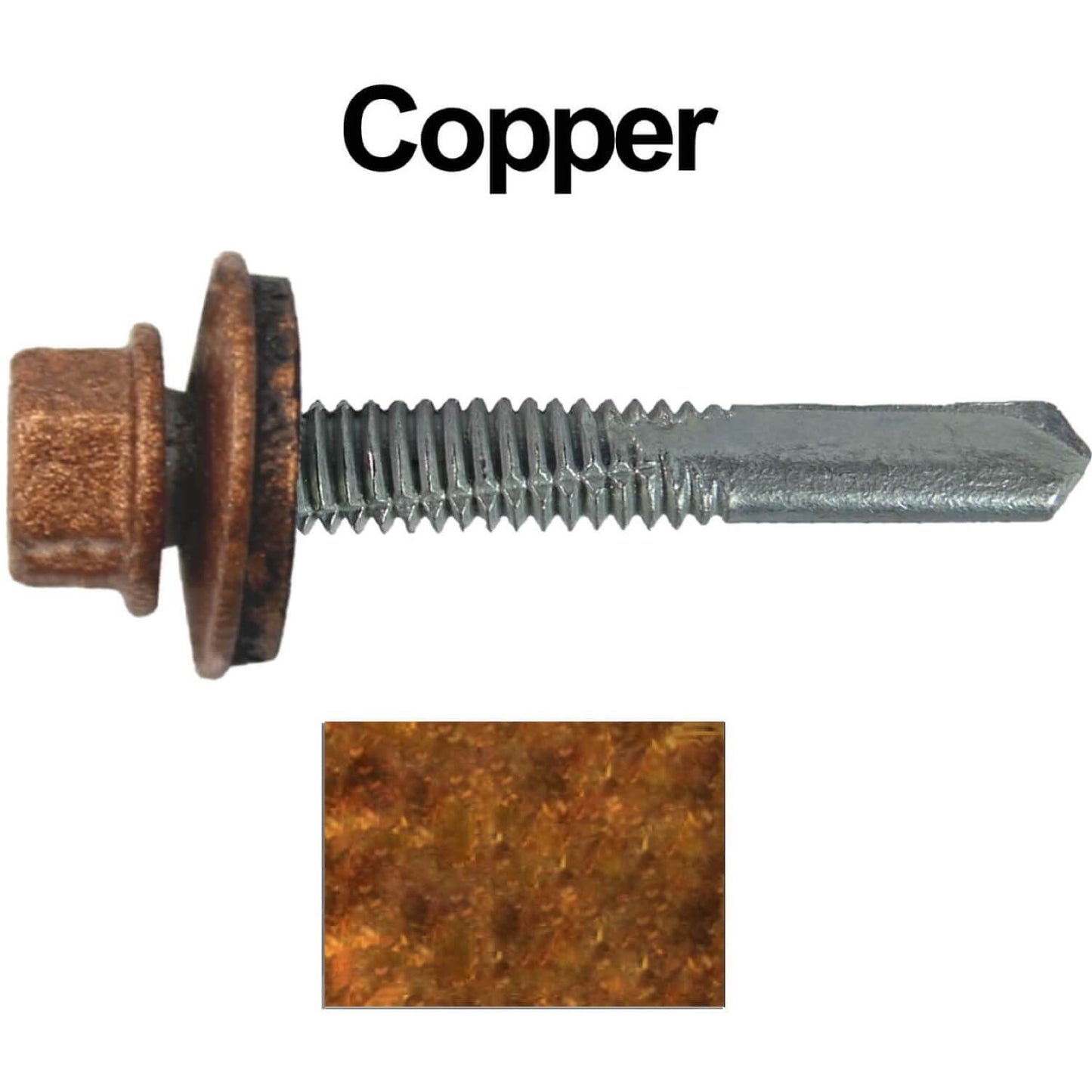 #12 x 1-1/2" Metal to Metal Type #5 Roofing Screws - Hex Head Drill Point. 9/16" EPDM Washer. Colored Head.