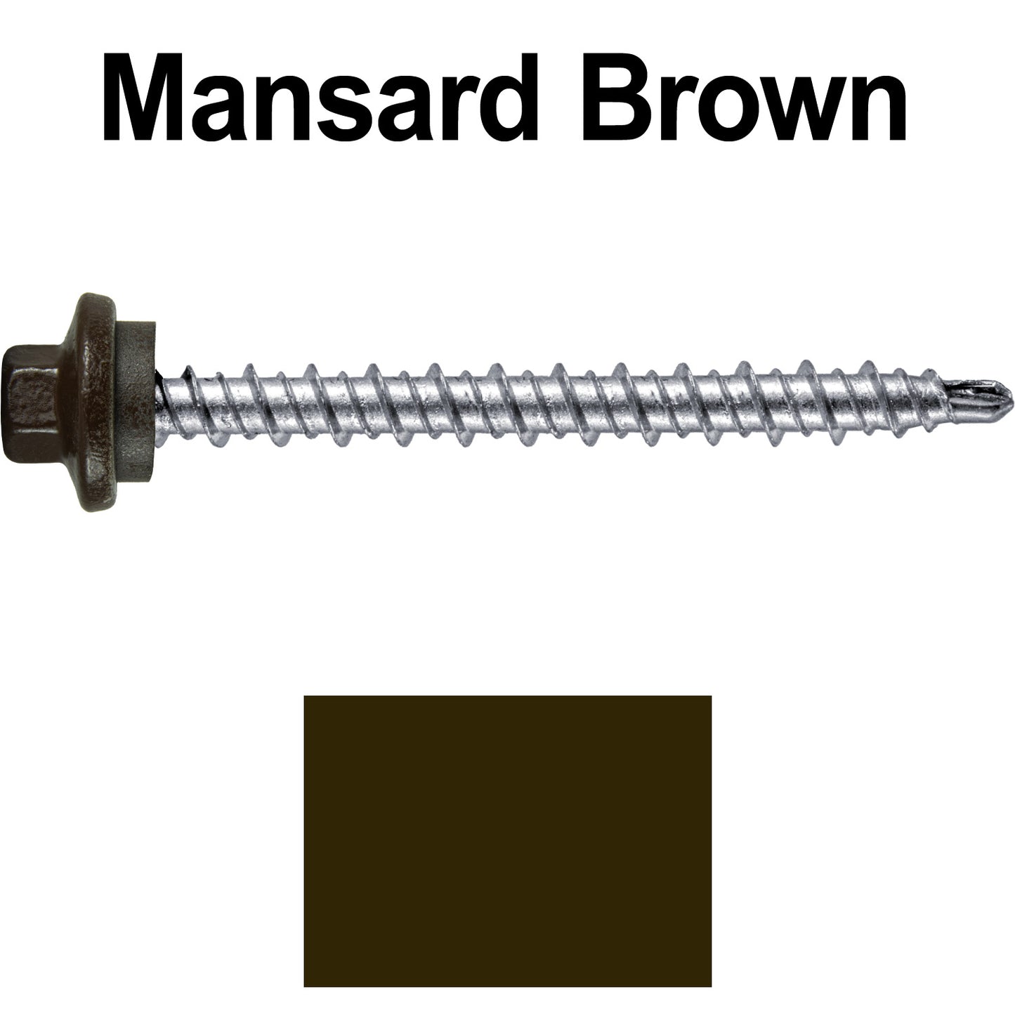 #10 x 2" Stainless Steel Mini Driller Sheet Metal Roofing Screw - Hex Washer Cap - Self starting metal to wood siding screws - EPDM washer. Colored head.