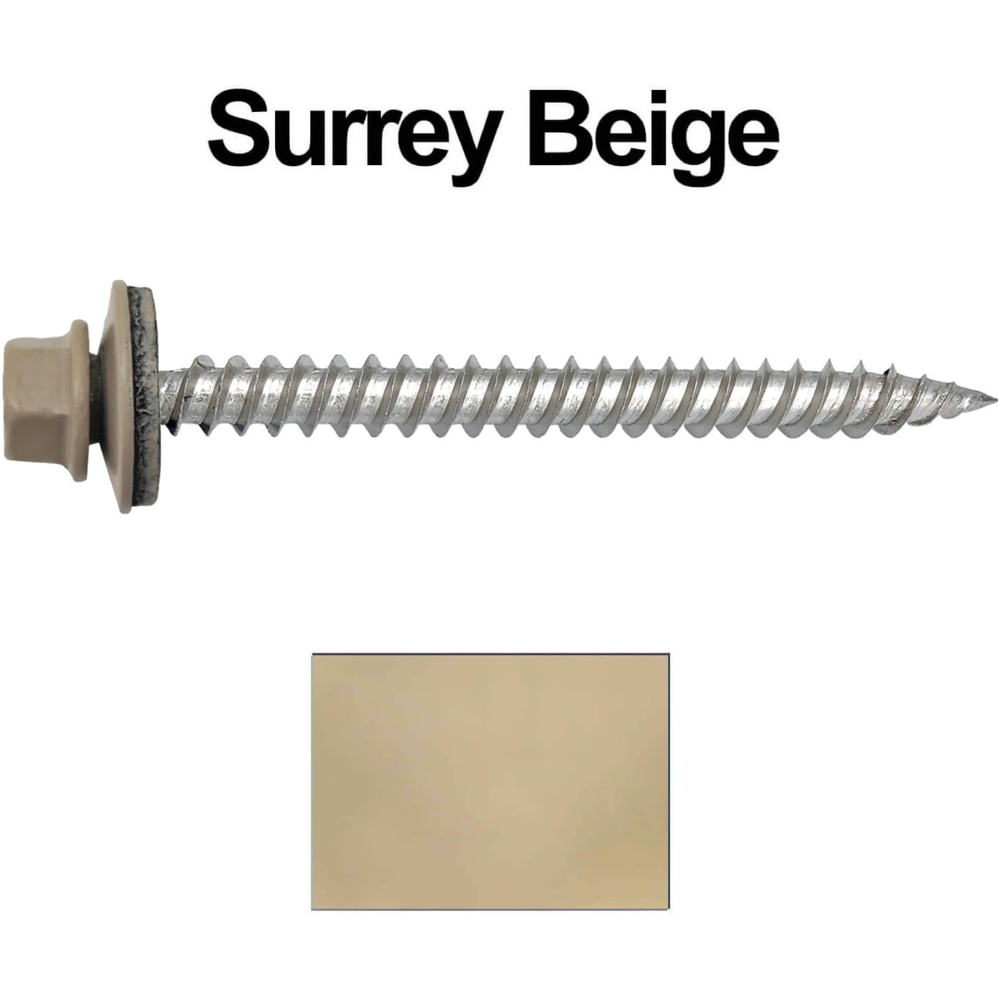 12 x 2-1/2" Stainless Steel Metal Roofing Screw - Hex Washer Head - Self starting/self tapping - EPDM washer. Colored head.