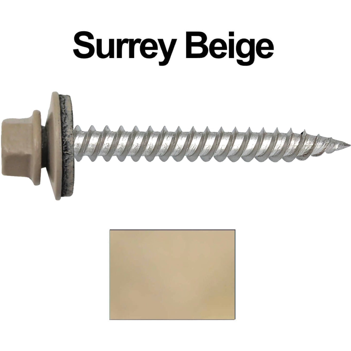 12 x 2" Stainless Steel Metal Roofing Screw - Hex ReGrip Washer Head - Self starting/self tapping - EPDM washer. Colored head.