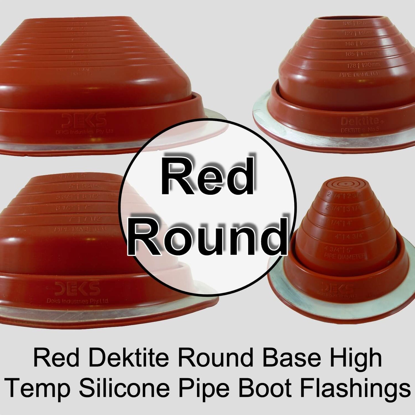 Dektite RED Round High Temp Silicone Flexible Pipe Flashing (Roof Jack, Pipe Boot Flashing)