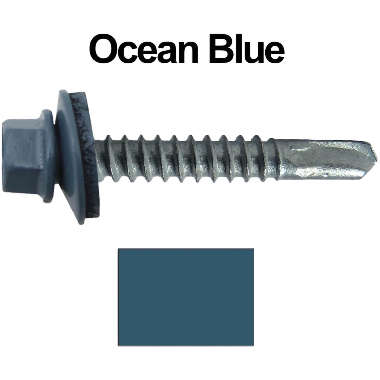 #12x1-1/2" Metal to Metal Type #3 Metal Roofing Screws- Hex Head Drill Point - 9/16" EPDM Washer. Colored head.