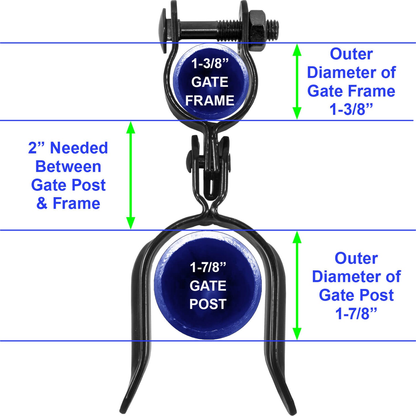 Black Heavy Duty Residential Chain Link Fork Latch - Powder Coated to Resist Rust and Corrosion.