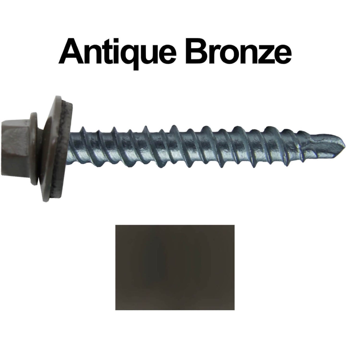 #10 x 1" Mini Driller Sheet Metal Roofing Screw - Hex Washer Head - Self starting metal to wood siding screws. EPDM washer. Colored head.