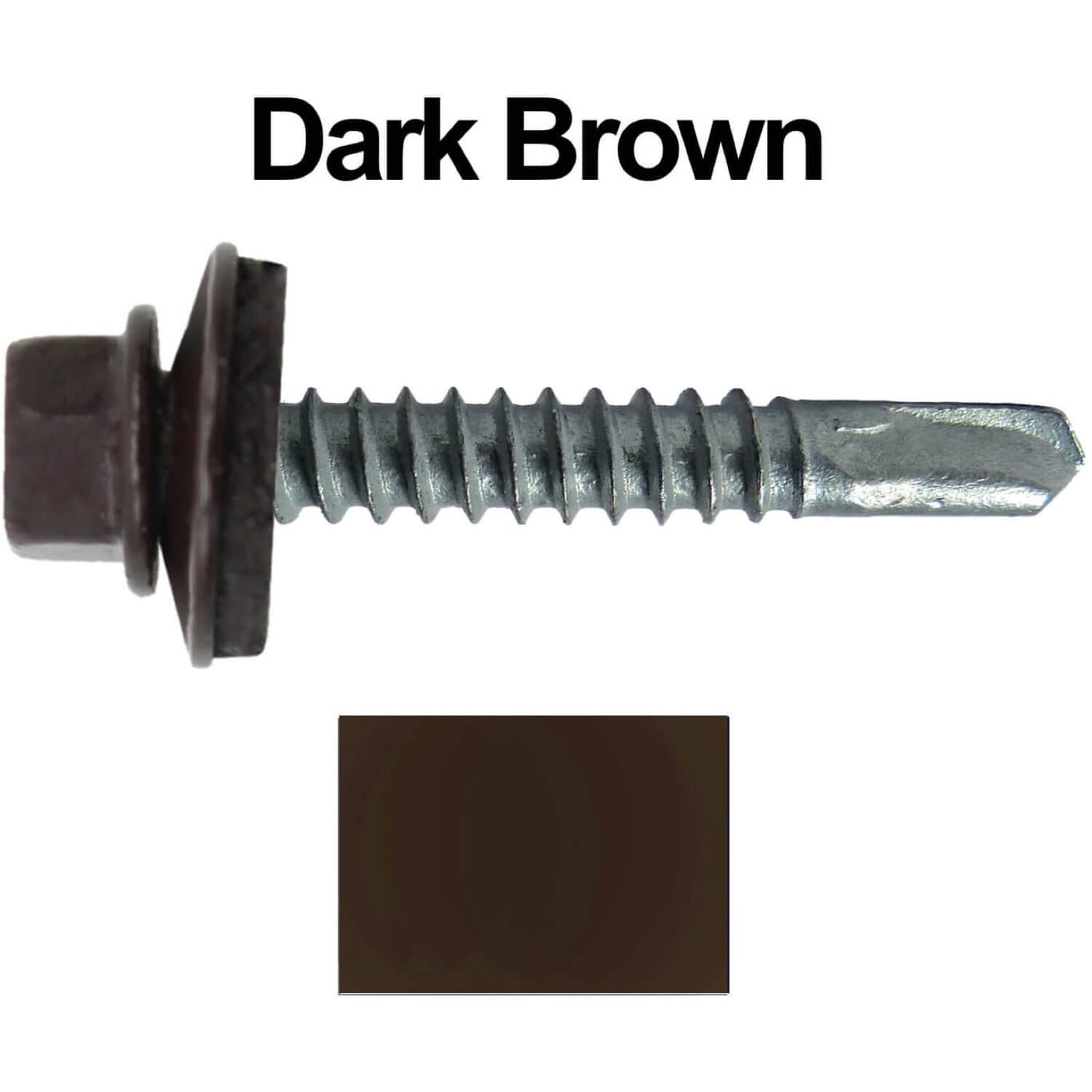 #12x1-1/2" Metal to Metal Type #3 Metal Roofing Screws- Hex Head Drill Point - 9/16" EPDM Washer. Colored head.