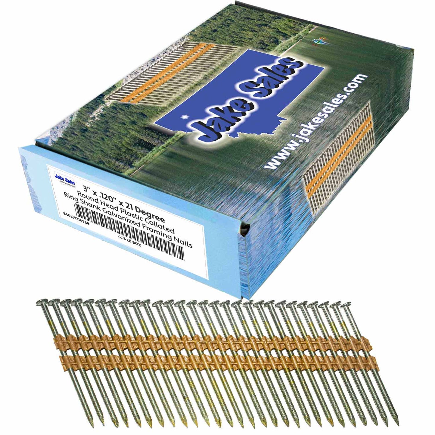 21 Degree Collated Nails - Vinyl coated framing nails in Smooth Shank and Ring Shank Galvanized.