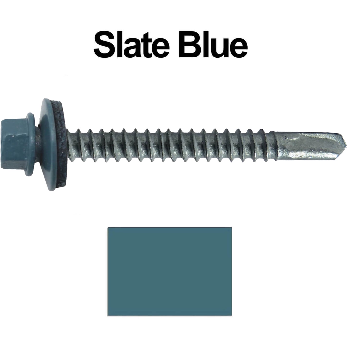 #12 x 2-1/2" Metal to Metal Type #3 Metal Roofing Screws - Hex Head Drill Point - 9/16" EPDM Washer. Colored head.