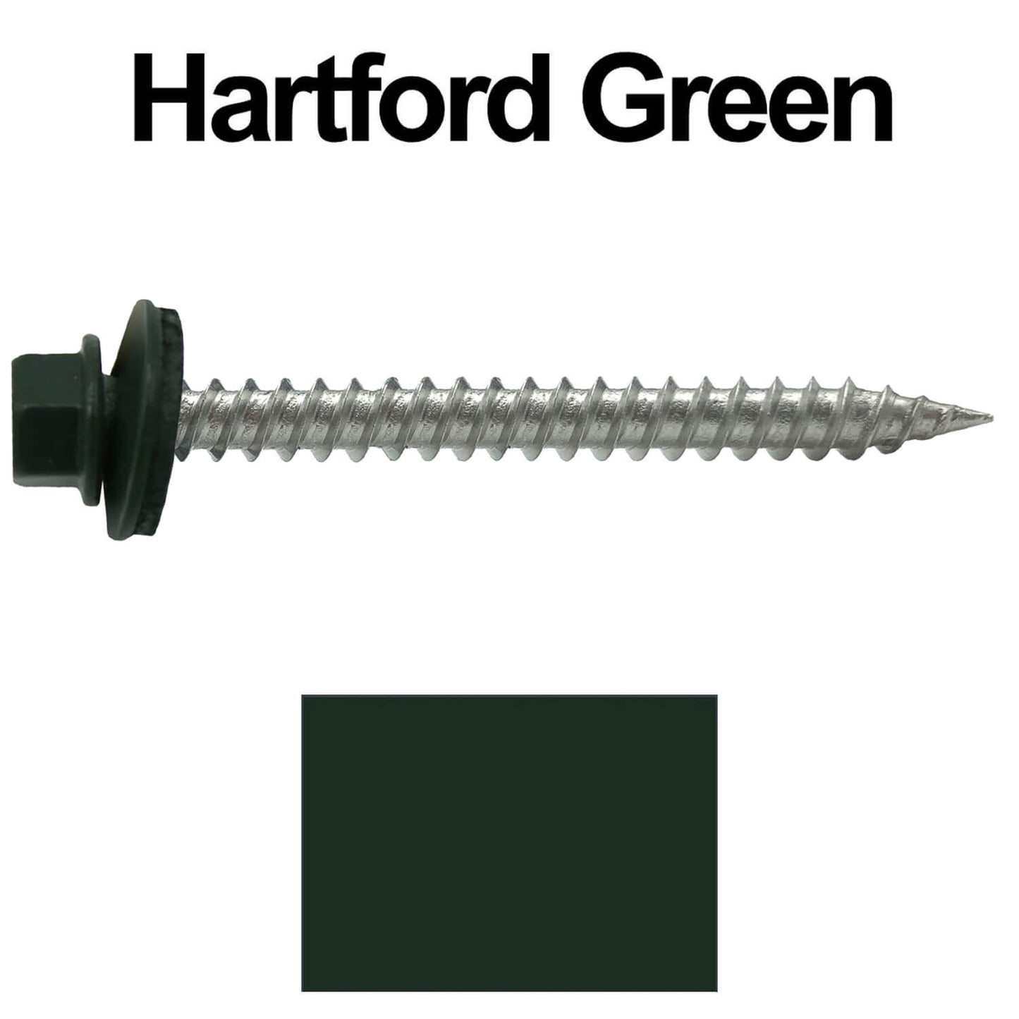 #9 x 2" Stainless Steel Metal Roofing Screws - Hex Washer Head - Self-Piercing (SP) tip metal to wood. EPDM washer. Colored head.