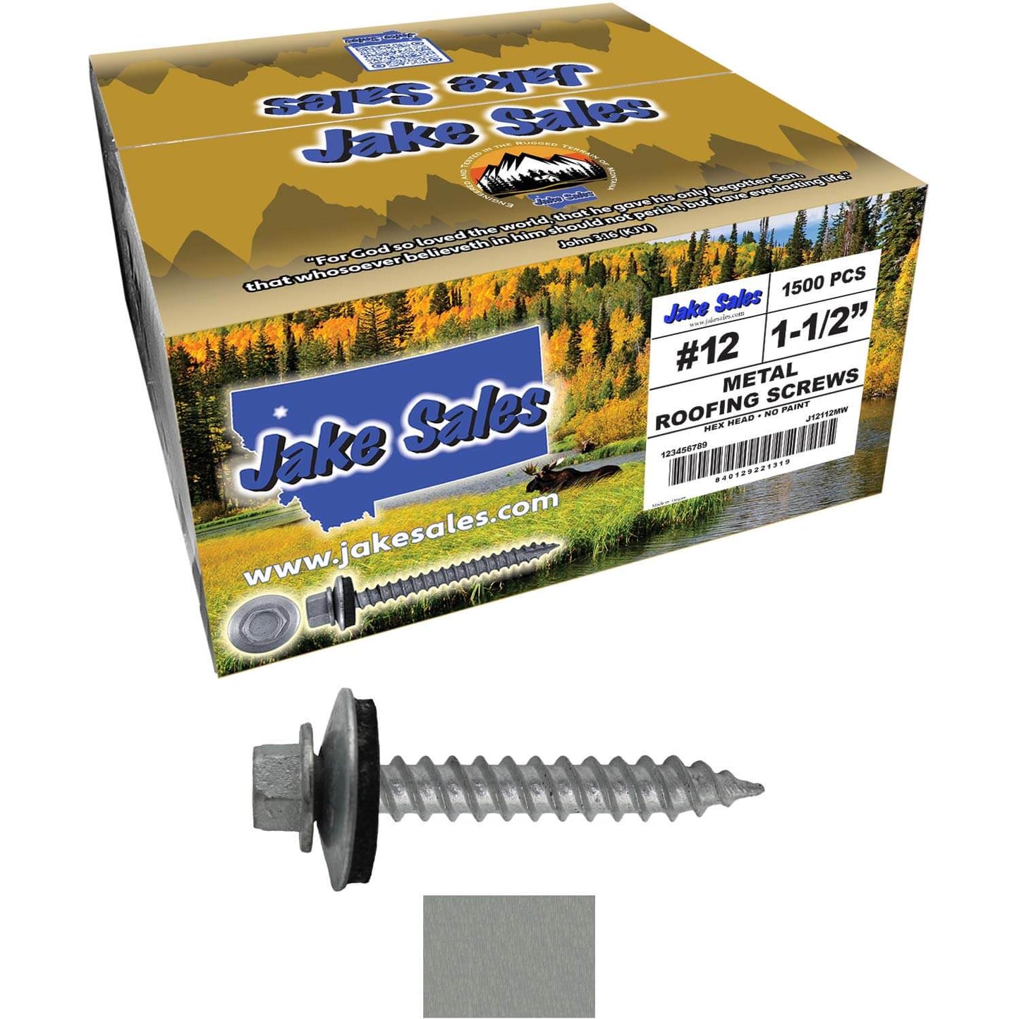 #12 x 1-1/2" RE-GRIP METAL ROOFING SCREWS - Hex Washer Head - Self starting/self tapping - EPDM washer. Colored head.