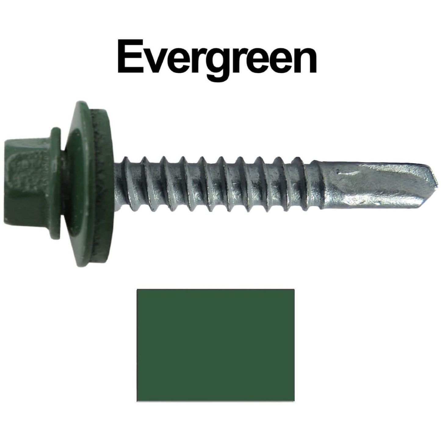 #12x1-1/2" Metal to Metal Type #3 Metal Roofing Screws- Hex Head Drill Point - 9/16" EPDM Washer. Colored head.