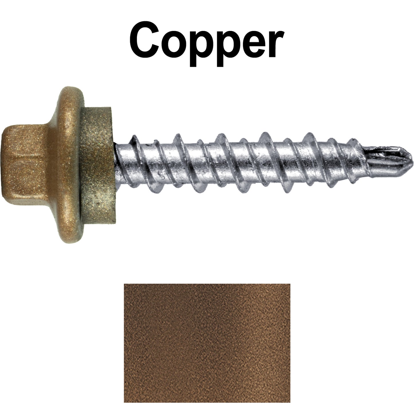 #10 x 1" Stainless Steel Mini Driller Sheet Metal Roofing Screw - Hex Washer Cap - Self starting metal to wood siding screws - EPDM washer. Colored Head.