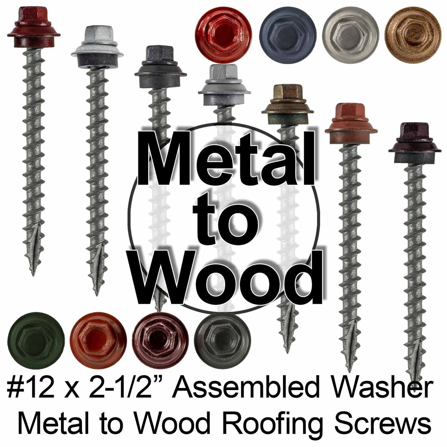 12 X 2-1/2" Metal Roofing Screws For OSB and Plywood - Galvanized Metal to Wood Type 17 Tip - 1/4" Hex Head - Assembled EPDM Washer