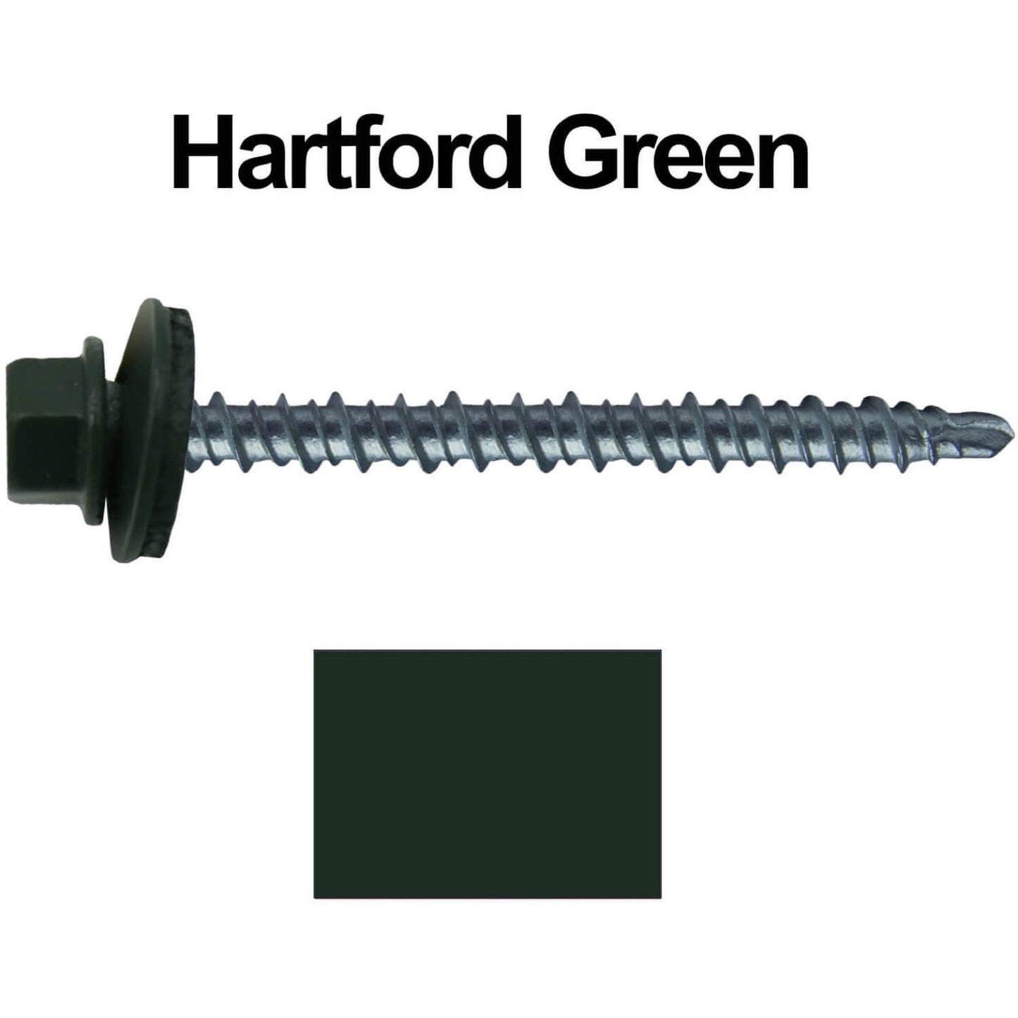 #10 x 2-1/2" Mini Driller Sheet Metal Roofing Screw - Hex Washer Head - Self starting metal to wood siding screws. EPDM washer. Colored head.