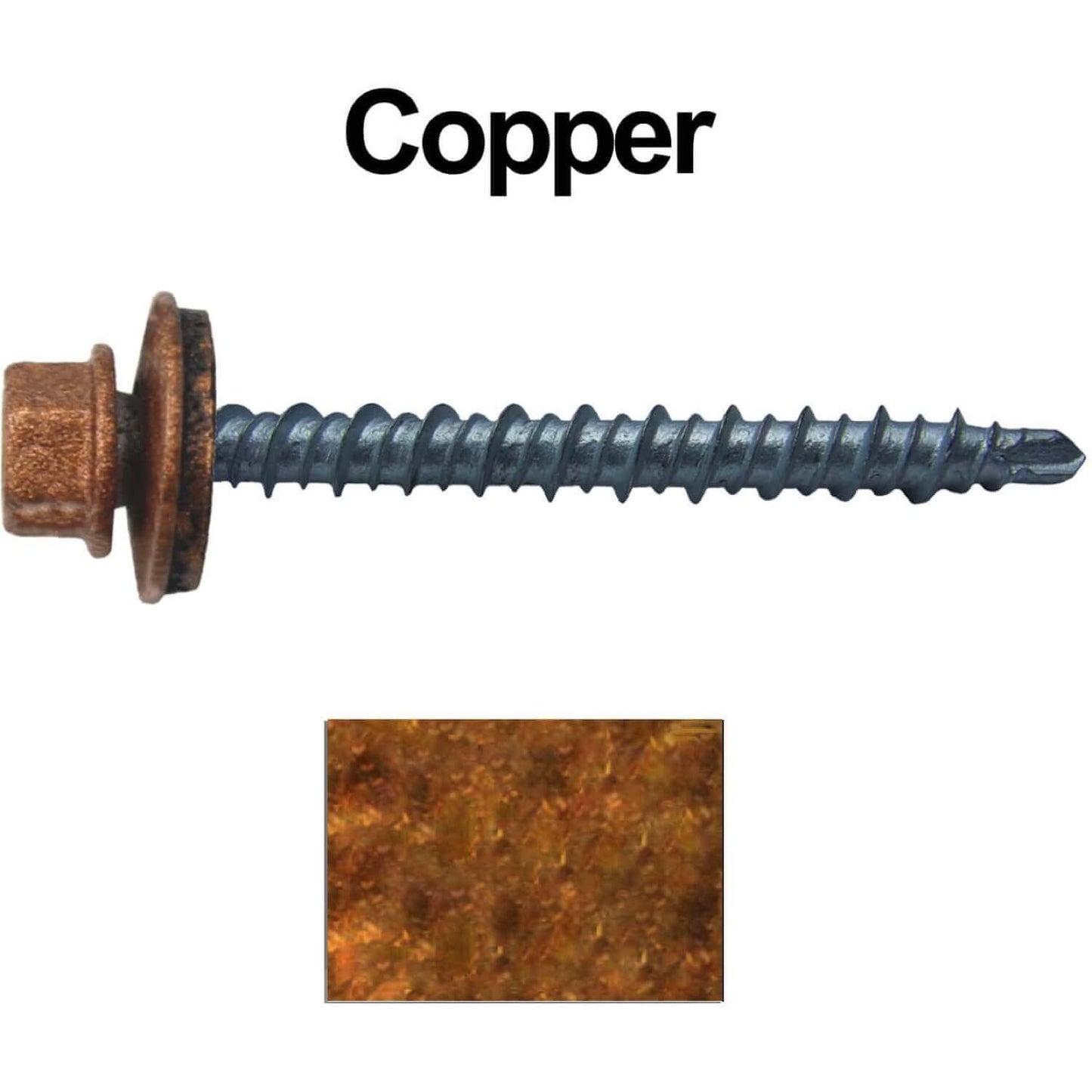 10 x 2" - Mini Driller Sheet Metal Roofing Screw - Hex Washer Head - Self starting metal to wood siding screws. EPDM washer. Colored head.