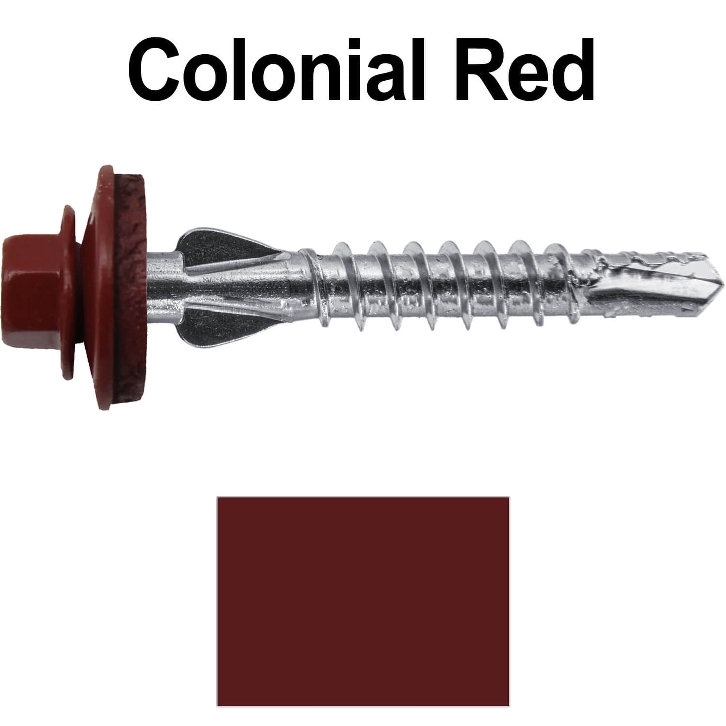 12 X 1-1/2" PFP STAINLESS STEEL Fastener - 1/4" Washer Hex Head - #3 Drill Point Tip - For Polycarbonite, Fiberglass and PVC sheeting. Colored head.
