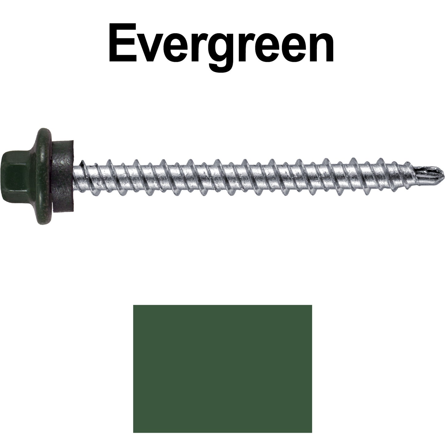 #10 x 2" Stainless Steel Mini Driller Sheet Metal Roofing Screw - Hex Washer Cap - Self starting metal to wood siding screws - EPDM washer. Colored head.