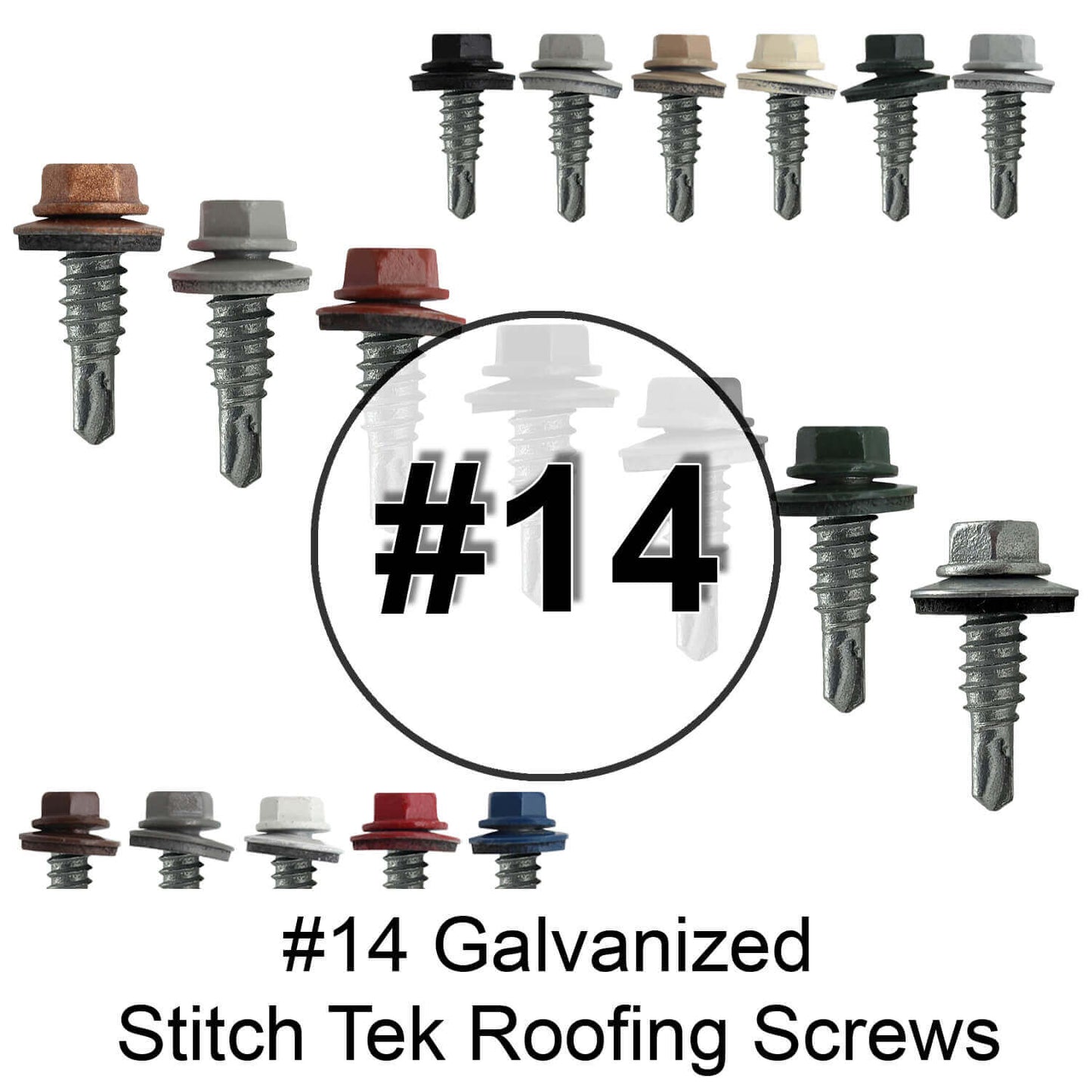 #14 x 7/8" Stitch Tek Metal to Metal Type #1 Roofing Screws - Hex Washer Head - Drill Point - 9/16" EPDM washer.