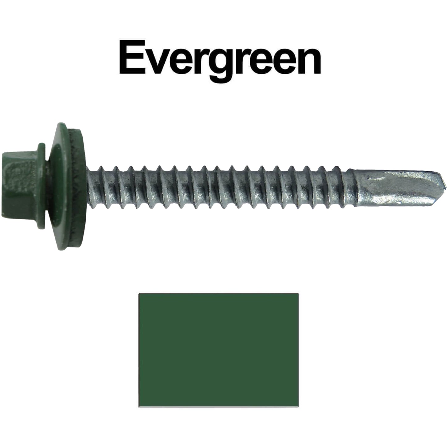 #12 x 2-1/2" Metal to Metal Type #3 Metal Roofing Screws - Hex Head Drill Point - 9/16" EPDM Washer. Colored head.