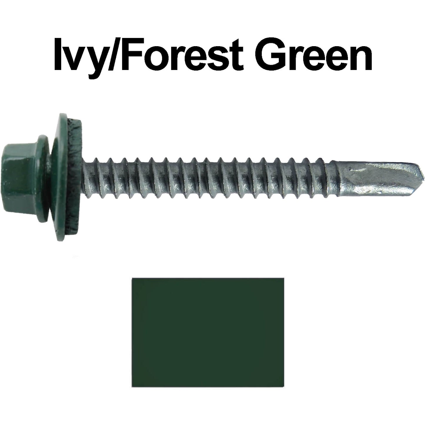 #12 x 2-1/2" Metal to Metal Type #3 Metal Roofing Screws - Hex Head Drill Point - 9/16" EPDM Washer. Colored head.
