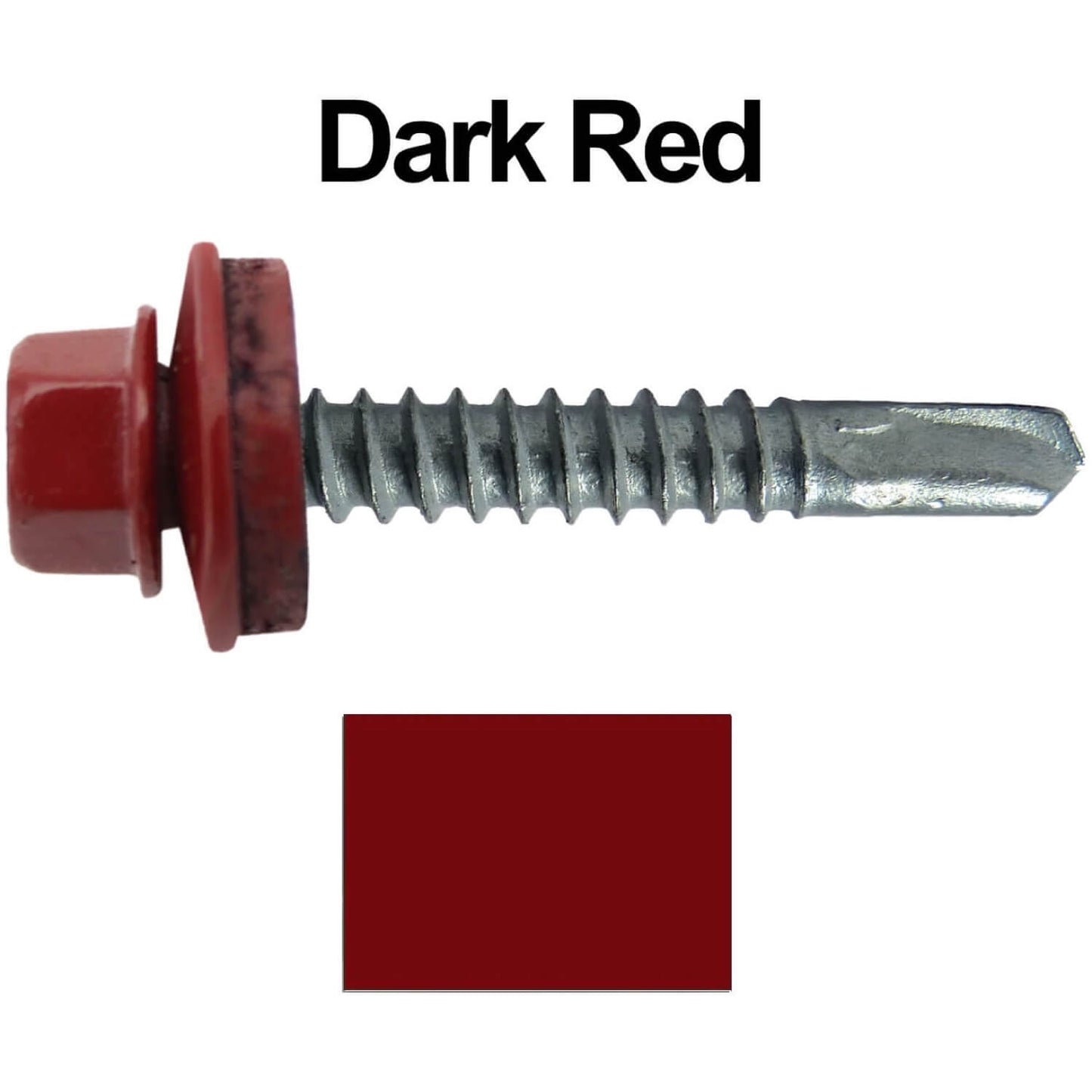 #12x1-1/2" Metal to Metal Type #3 Metal Roofing Screws- Hex Head Drill Point - 9/16" EPDM Washer. Colored head.