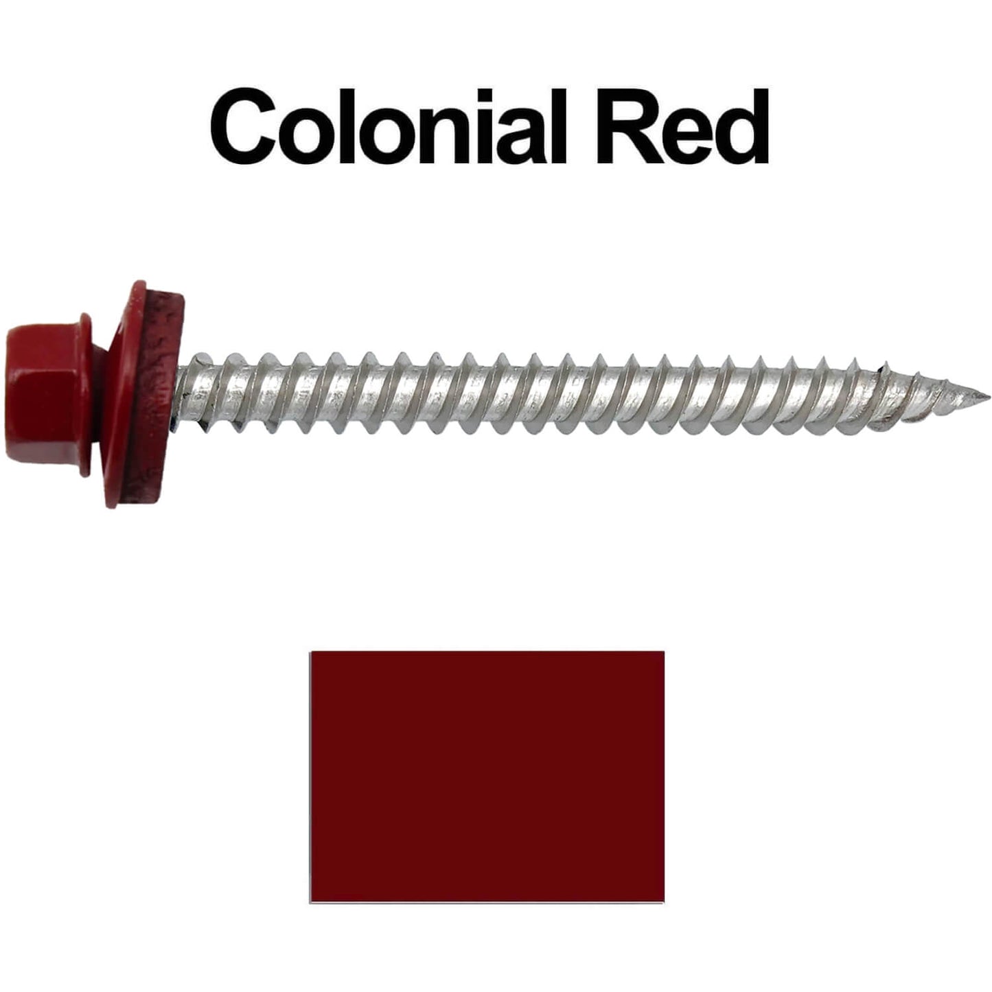 12 x 2-1/2" Stainless Steel Metal Roofing Screw - Hex Washer Head - Self starting/self tapping - EPDM washer. Colored head.