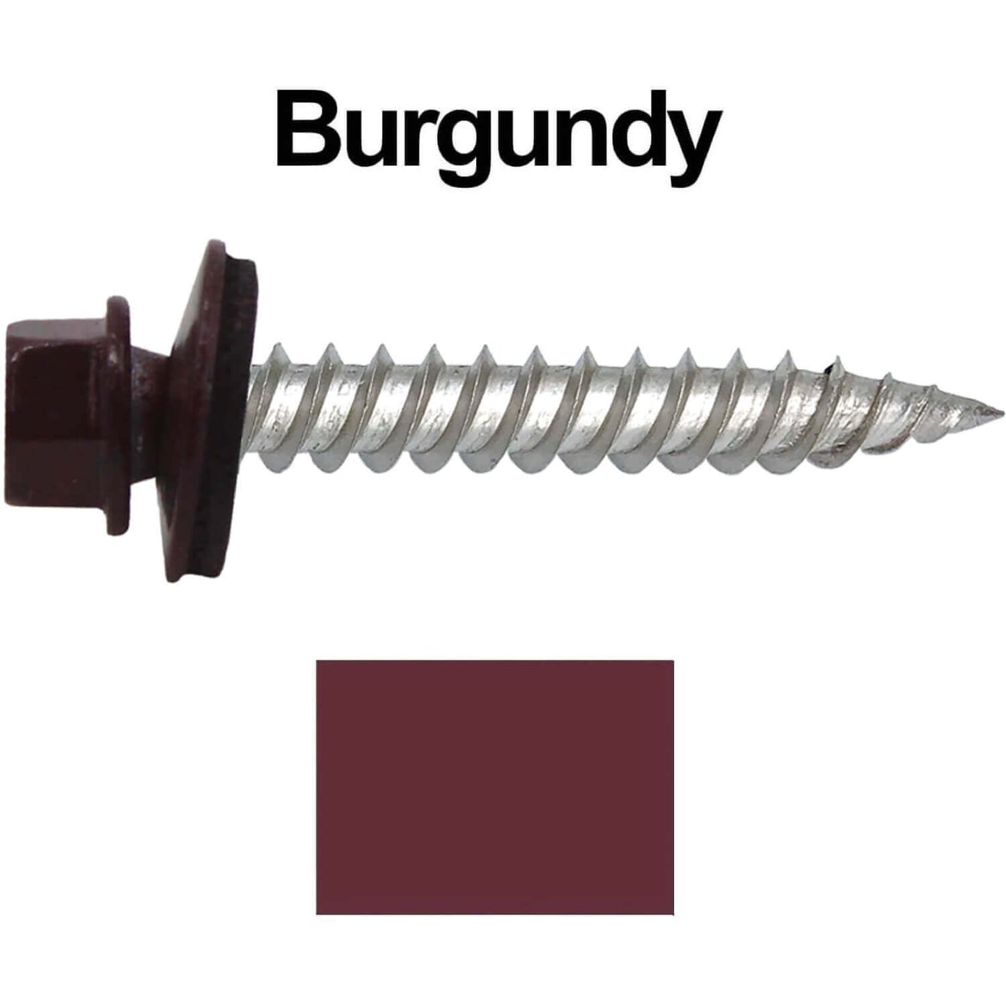 12 x 1-1/2" Stainless Steel Metal Roofing Screw - Hex Washer Head - Self starting/self tapping - EPDM washer. Colored head.