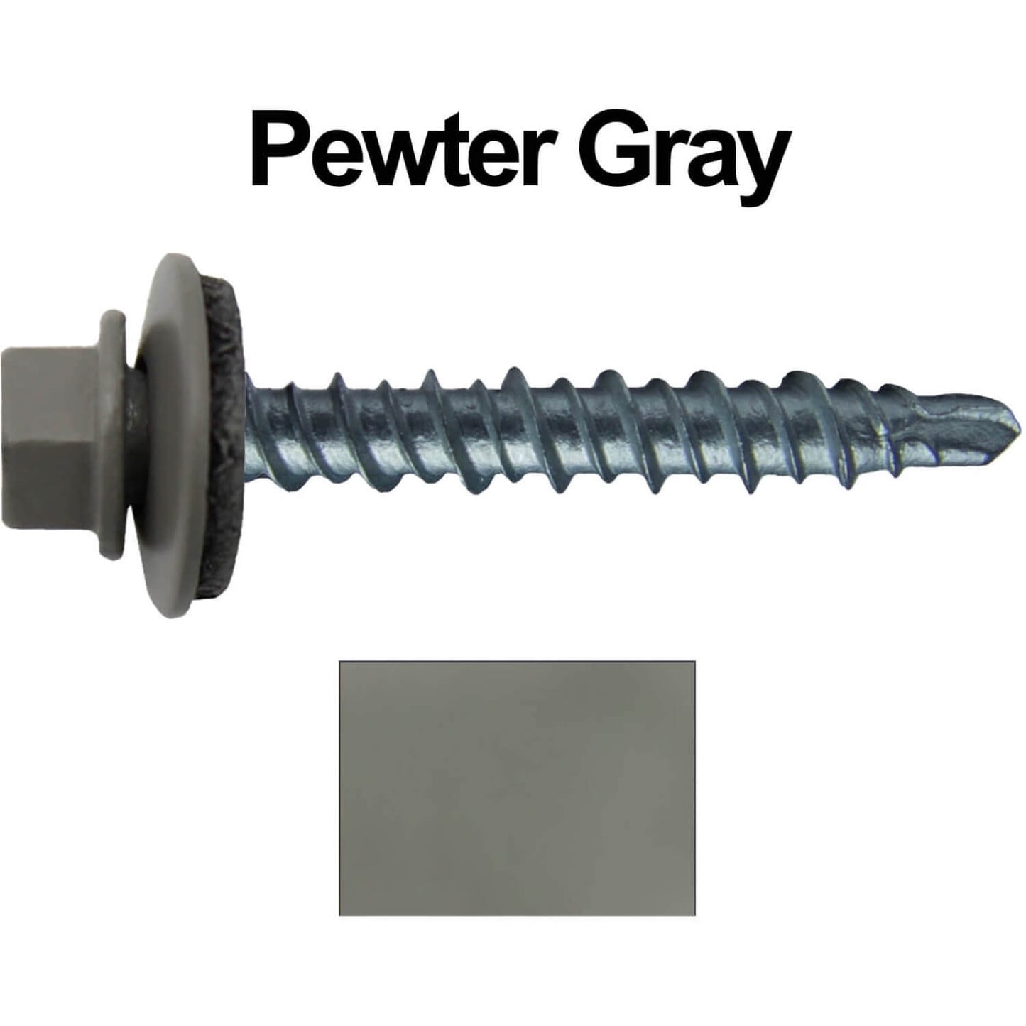 #10 x 1" Mini Driller Sheet Metal Roofing Screw - Hex Washer Head - Self starting metal to wood siding screws. EPDM washer. Colored head.
