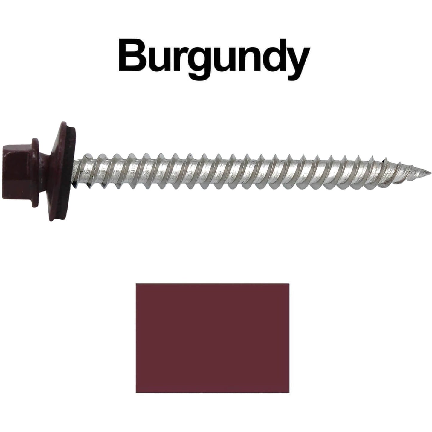 12 x 2-1/2" Stainless Steel Metal Roofing Screw - Hex Washer Head - Self starting/self tapping - EPDM washer. Colored head.