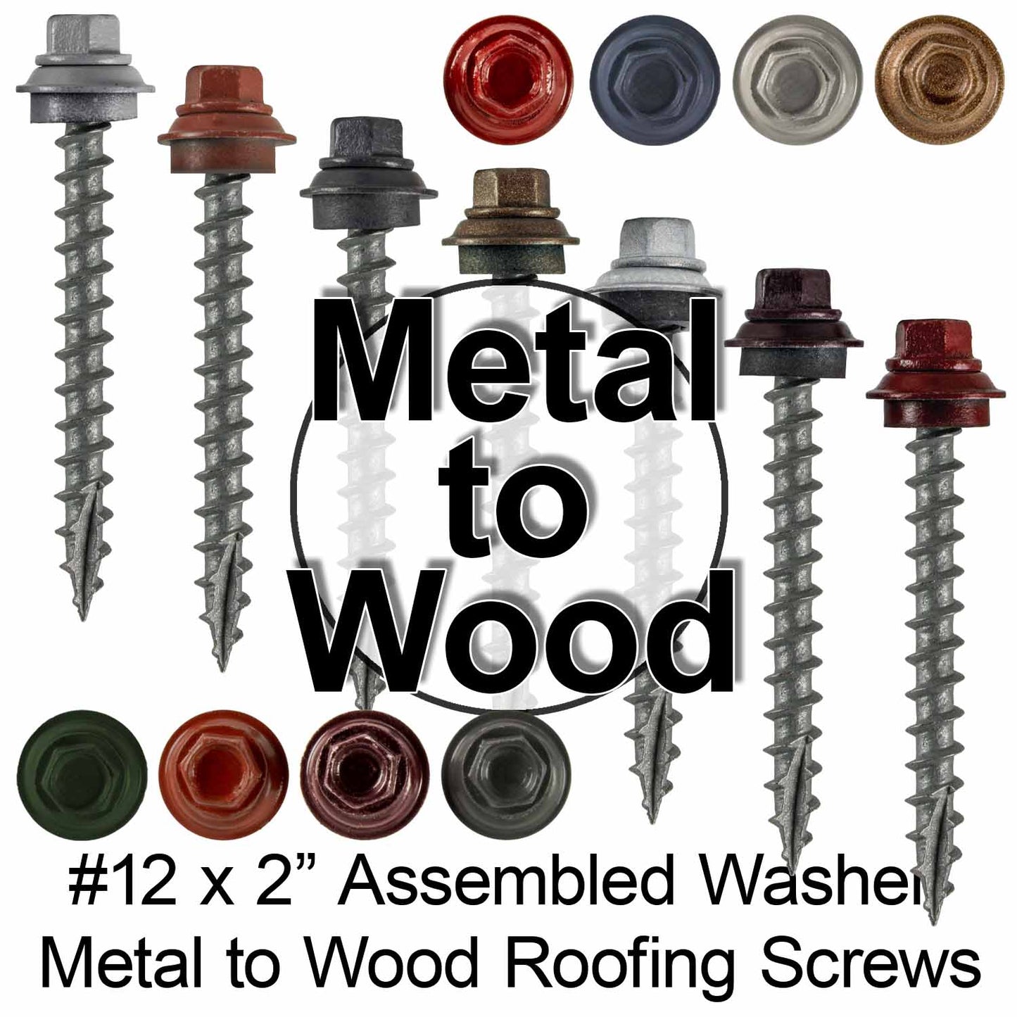 12 X 2" Metal Roofing Screws For OSB and Plywood - Galvanized Metal to Wood Type 17 Tip - 1/4" Hex Head - Assembled EPDM Washer