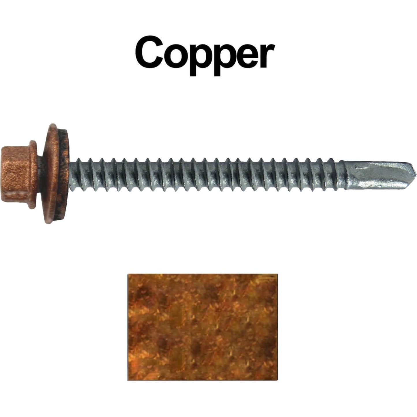 #12 X 3" Metal to Metal Type #3 Roofing Screws - Hex Washer Head - Self starting/self tapping - 5/8" EPDM washer. Colored head.