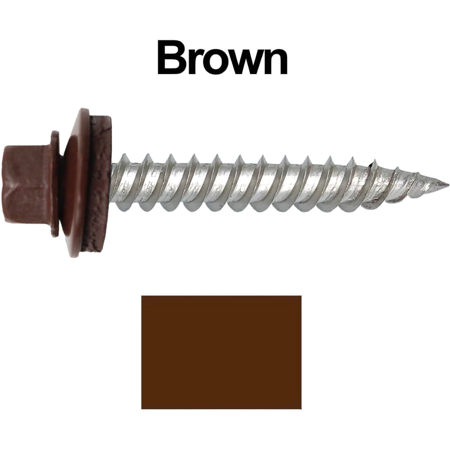 12 x 1-1/2" Stainless Steel Metal Roofing Screw - Hex Washer Head - Self starting/self tapping - EPDM washer. Colored head.