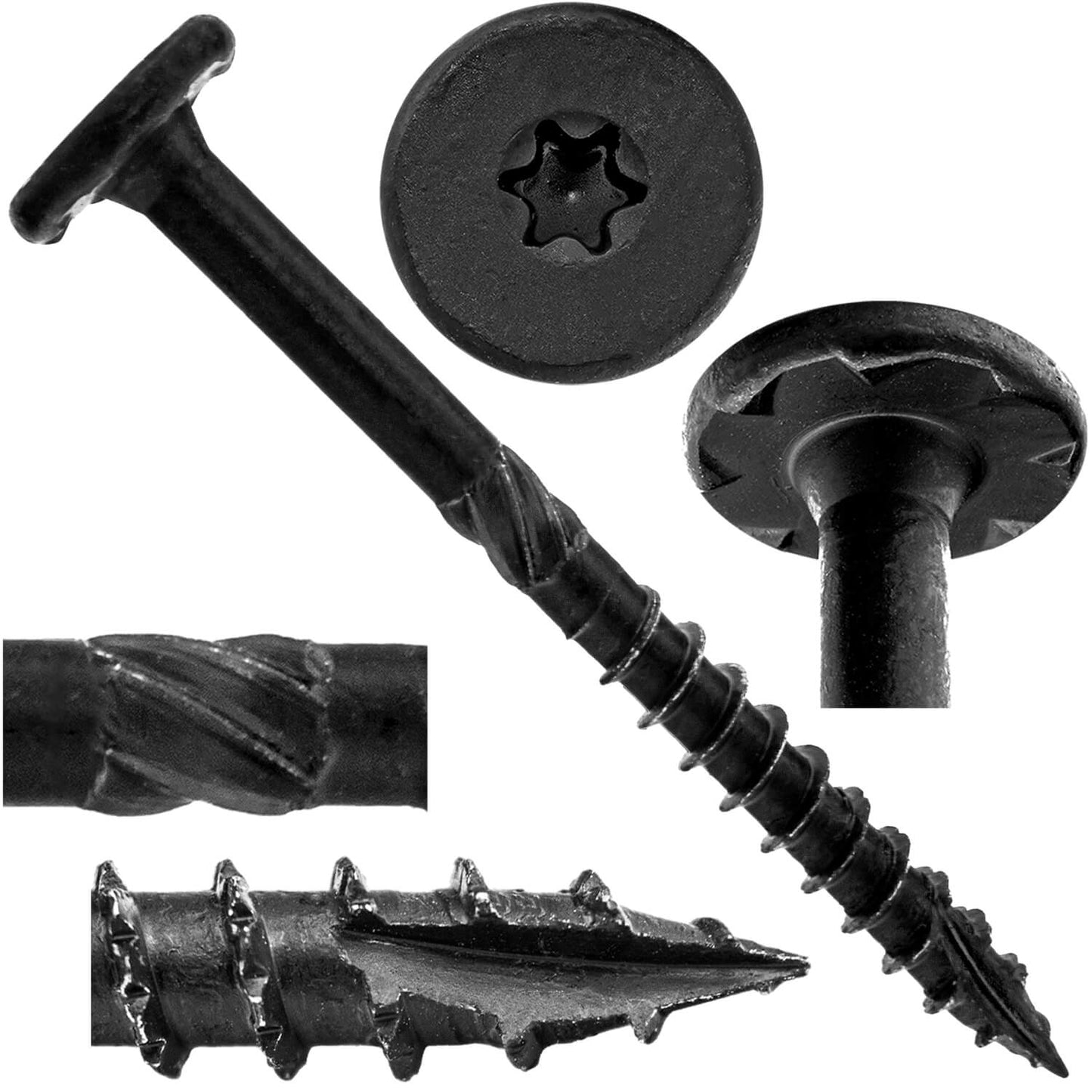 #15 Black Wafer Head Structural Lag Screws. Used for Log Construction, Timber Framing, Laminated Beams and Pole Barns Among Other Uses. T-30 Torx/Star Drive