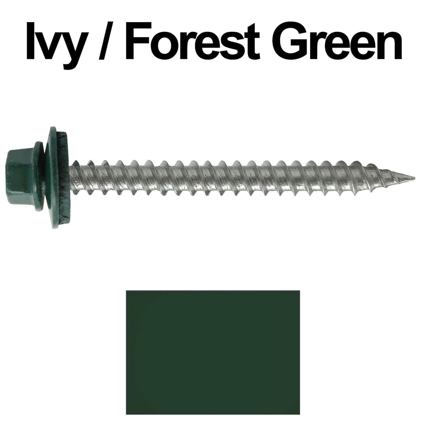 #9 x 2" Stainless Steel Metal Roofing Screws - Hex Washer Head - Self-Piercing (SP) tip metal to wood. EPDM washer. Colored head.