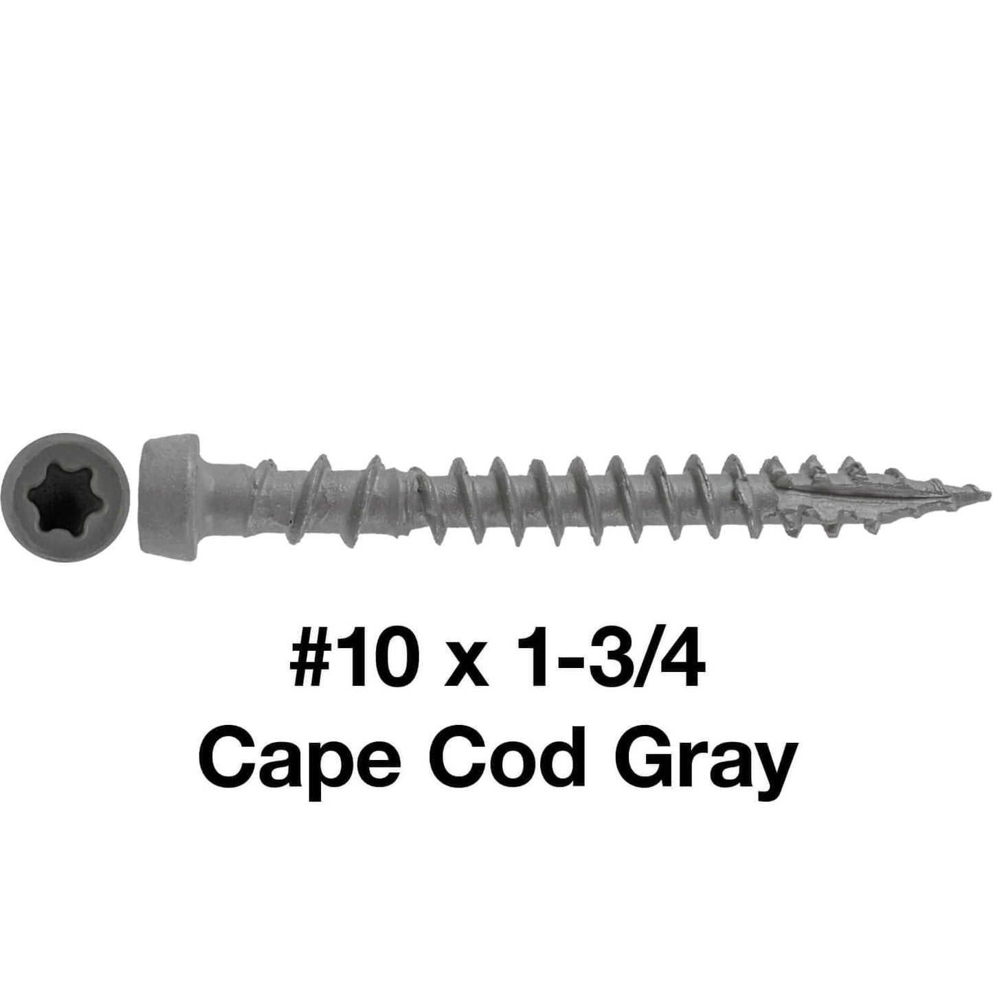 #10 x 1-3/4" Colored Composite Decking Wood Screws with Torx/Star Drive Head (T20 Bit), Exterior Coated, Compatible with Pressure Treated and ACQ Lumber