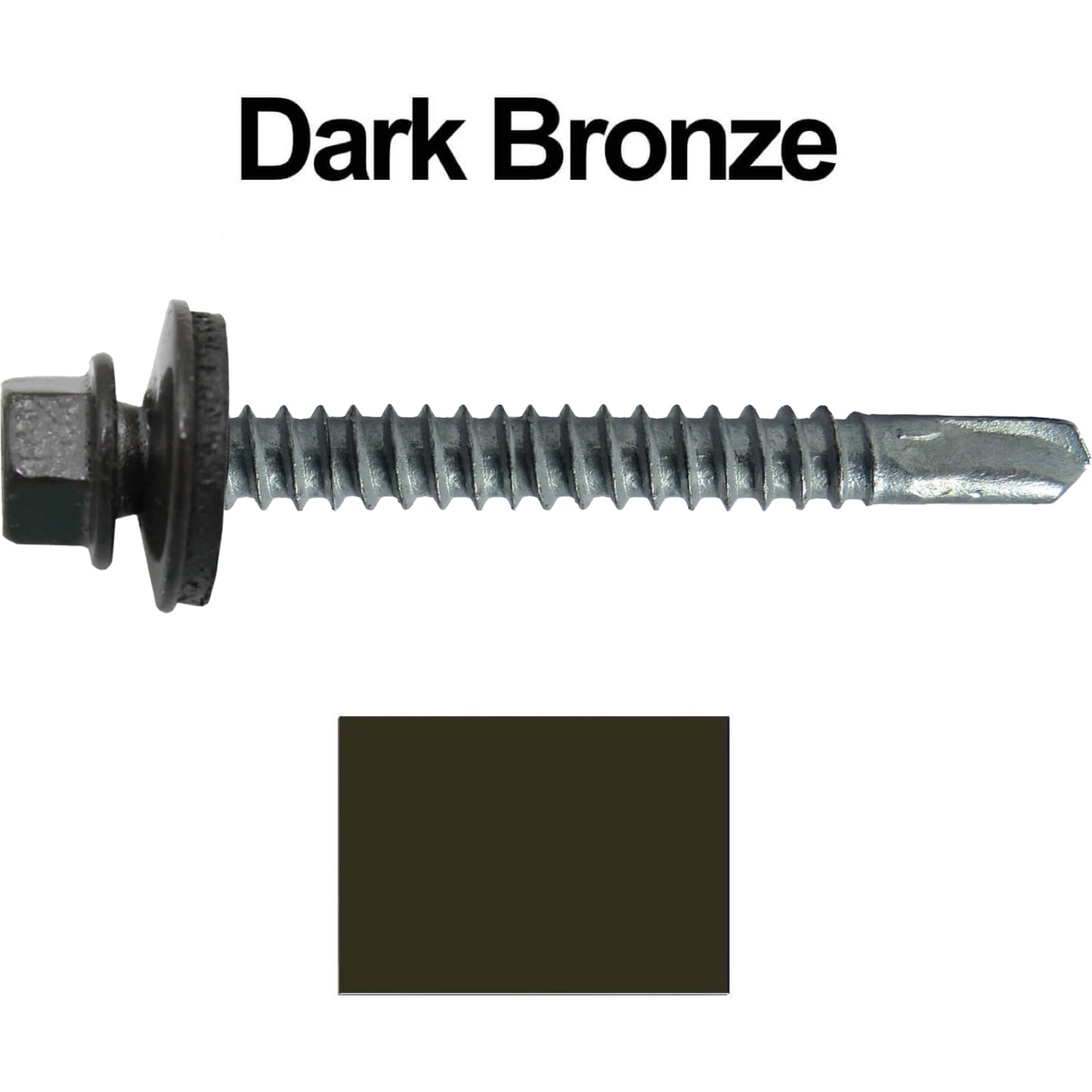 #12 x 2-1/2" Metal to Metal Type #3 Metal Roofing Screws - Hex Head Drill Point - 9/16" EPDM Washer. Colored head.